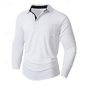 preiswerte Klassisches Poloshirt für Herren-Herren Golfshirt Golf Poloshirts Arbeit Lässig Revers Langarm Basic Modern Einfach Tasche Knöpfe Frühling Herbst Normale Passform Schwarz Weiß Marineblau Dunkelgrün Khaki Armeegrün Golfshirt