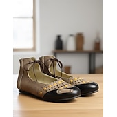 abordables Sandalias planas de mujer-Zapatos planos vintage con cordones para mujer: bailarinas casuales de gamuza hueca retro para uso diario