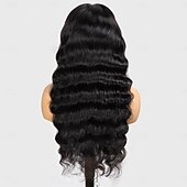 baratos Perucas de seda frontais de cabelo natural-Peruca de cabelo humano natural com cor natural, descolorida, com nós em renda 5x5, ondas profundas e soltas, densidade de 150%, 56-76 cm (22-30 polegadas), para mulheres negras.