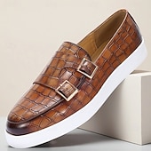 abordables Chaussures de Costume Classiques-Mocassins en cuir véritable à motif crocodile pour homme avec double boucle – chaussures habillées de luxe à enfiler pour les affaires, les mariages et les occasions formelles