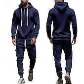 abordables Survêtements de base-Homme Ensemble Survetement Ensemble de tenues Ensemble de sweats à capuche Sweat à Capuche Extérieur Quotidien Sports Cordon de serrage Avec Poches Uni Rouge vin Noir Blanche Polyester Tenues de Sport