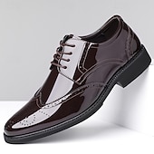 cheap Oxford Shoes-Men's Black Patent Leather Oxford Shoes Lace-Up Formal Dress Shoes Glossy Business Wedding Footwear for Groom, Office, Banquets, Parties, Evening Events and Smart Gentleman Style