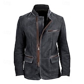 abordables Vestes en Suède Synthétique-Homme Veste en faux suède Blazer en faux suède Veste Décontractée Vacances Quotidien Chaud Avec Poches Automne Hiver Uni Mode Classique Col montant Régulier Kaki Gris Veste