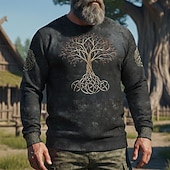 economico Felpe Etniche Vintage-Per uomo Maglia Blu Nero Grigio Girocollo Albero della vita Yggdrasil Nodo celtico Stampato Casuale Quotidiano Abbigliamento casual alla moda Vintage Vichingo Autunno Inverno Abbigliamento Felpe con