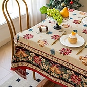 abordables Cuisine de noël-Nappe de Noël luxueuse élégant couvre-table rectangulaire rouge nappe pour table de thé de vacances linge de table décoratif de Noël