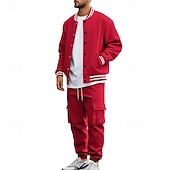 abordables sudaderas basicas-Hombre Sudadera Tracksuit Conjunto de atuendo Escote Chino Exterior Diario Deportes Correa Bolsillo Raya Negro Rojo Azul Marino Poliéster Ropa de Deporte Moda Ropa de calle Primavera