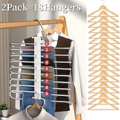 abordables Crochets et fixations-Lot de 2 cintres à pantalons, gain de place, 9 couches, multifonctionnels, en acier inoxydable, pour pantalons, jeans, leggings, blanc antique