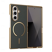 cheap Samsung Cases-Phone Case For Samsung Galaxy Z Fold 7 Z Fold 6 Z Fold 5 Z Fold 4 Z Fold 3 Back Cover with Screen Protector Magnetic Support Wireless Charging Retro Plating PC PU Leather