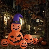 tanie Halloween na świeżym powietrzu-1 szt. 1,8 m/6 stóp 6 stóp magiczny kapelusz z dynią, nadmuchiwany sznurkiem LED, model do użytku wewnątrz i na zewnątrz, na trawniku, na imprezę, z atmosferą, dekoracyjne światło, wtyczka EU/US/AU/UK