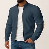 preiswerte Lässige Jacken-Herren Outdoorjacke Hemdjacke Formell Heim Tasche Minimalistisch Frühling Herbst Einfarbig Aktiv Neutral Hemdkragen Regulär Schwarz Weiß Marineblau Blau Jacken