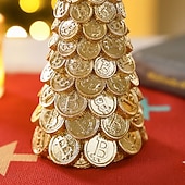 abordables Figurines de collection-Décoration de table pour sapin de Noël, motif pomme de pin dorée, dollar et bitcoin, mini statue de sapin de Noël en résine pour décoration intérieure de vacances, vitrine, cadeau