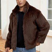 levne Pánské bundy a kabáty-Pánské Neformální bunda Kabát z umělé kožešiny Dovolená Denní Zahřívací Plyš Podzim Zima Bez vzoru Módní Šik ven Stojáček Standardní Černá Bílá Žlutá Královská modř Velbloudí Saka