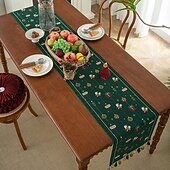 abordables Cuisine de noël-Chemin de table de Noël décoration de table jacquard en chenille décor de table à manger de Noël avec pendentif décor de table festif pour Noël