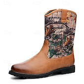 levne Cowboy &amp; Western Boots-Pánské kovbojské westernové boty s maskáčovým potiskem – odolné jezdecké boty z umělé kůže do poloviny lýtek pro outdoor, rodeo a běžné nošení
