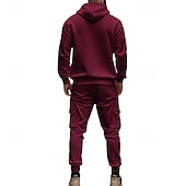 abordables Survêtements de base-Homme Ensemble Survetement Ensemble de tenues Ensemble de sweats à capuche Sweat à Capuche Extérieur Quotidien Sports Cordon de serrage Avec Poches Uni Rouge vin Noir Blanche Polyester Tenues de Sport