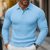Недорогие Мужская Классическая Поло-Муж. Вязаный топ в рубчик Рубашки-поло для гольфа Для улицы Повседневные Лацкан Длинный рукав Классический Современное Полотняное плетение Пуговицы Весна Осень Все сезоны Приталенный крой