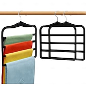 abordables Crochets et fixations-Lot de 3 organisateurs de placard et de rangement en velours pour pantalons, cintres, gain de place, organisateur antidérapant à 5 niveaux pour foulards et jeans, essentiels pour dortoirs pour