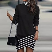 halpa Puserot ja hupparit-Naisten Mini mekko Huppari mekko Tyylikäs Muoti Moderni Loma Päivittäin Bile Normaali Leopardi Pääkallot Raidoitettu Pitkähihainen Poolokaulus Musta ja valkoinen Leopardi Musta Ruskea Syksy Talvi