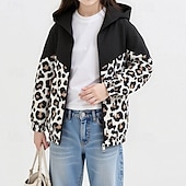 billiga Flickors utomhusjackor-Barn Flickor Vandringsjacka Friluftsjacka Kappa Leopard Mode Dragkedja Ficka Vindtät Utomhus Täcka Ytterkläder 4 år + Vår Vit+Svart