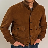 economico Giacche in Suede Sintetico-Per uomo Giacca in finta pelle scamosciata Giacca Casual Vacanza Quotidiano Caldo Tasca Autunno Inverno Semplice Moda Classico Collo alla coreana Regolare Marrone Giacca