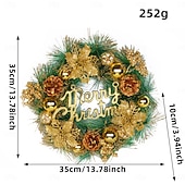 cheap Wreaths, Garlands &amp; Swags-Christmas Wreath for Front Door, Indoor &amp; Outdoor Decoration, Gold Holiday Floral Vine Wreath with Merry Christmas Letters, Artificial Garland for Hotel, Store, and Home Decor