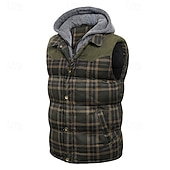 economico Gilet Puffer da Uomo-Per uomo Gilet imbottito Gilet Vacanza Quotidiano Data Moda Casual Autunno Inverno Tasca Poliestere Caldo Confortevole Plaid Cerniera Con Cappuccio Vestibilità regolare Rosso Verde Verde militare