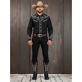 tanie Kowboj i zachodnie buty-czarne kowbojskie buty męskie w stylu western – haftowany wzór z paskiem uprzęży i metalowymi ćwiekami, idealne na rodeo, ranczo i na co dzień