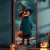 abordables Couvre-portes d&#039;Halloween-Couvertures de porte d&#039;Halloween, tapisserie de citrouille et d&#039;épouvantail, décoration de rideau de porte, toile de fond de récolte effrayante, bannière de porte pour porte d&#039;entrée, décoration de