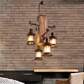 economico Luci a sospensione-4 luci 45 cm Lampada a sospensione Legno Industriale Rustico 110-120V 220-240V