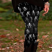 economico Pantaloni di Halloween-Per donna Leggings Leggings comodi Essenziale Casual Lunghezza intera Vita AltaPantsHalloween Teschio Stampa Calore Termico Confortevole Elasticizzato Vacanza Casuale Quotidiano Nero Autunno Inverno