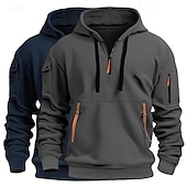 abordables Hoodie Tactique-Homme Sweat à capuche Sweat à capuche quart zippé Sweat à capuche tactique Kaki + Noir Gris clair + bleu Gris foncé + Noir Blanc + Gris clair Vin+Noir À capuche Uni Fermeture éclair Sport &amp; Loisir