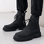 Svarte herrestøvler med snøring og glidelås på siden til kamp, slitesterkt kunstskinn, militærinspirert stil for utendørs-, arbeids- og streetwear-mote billige Arbeidsstøvler-Svarte herrestøvler med snøring og glidelås på siden til kamp, slitesterkt kunstskinn, militærinspirert stil for utendørs-, arbeids- og streetwear-mote