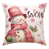 cheap Christmas Bedding-Pink Reindeer Christmas Pillow Covers, Linen Letter Print Decorative Throw Cushions, Festive Sofa &amp; Living Room Accent Pillows