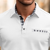 preiswerte Herren Klassisches Polo-Herren Golfshirt Piqué-Poloshirt Urlaub Arbeit Umlegekragen Langarm Mode Basic Einfarbig Karomuster Kariert Knöpfe Sommer Frühling Herbst Normale Passform Schwarz Weiß Gelb Marineblau Golfshirt