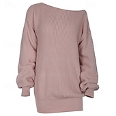 voordelige Trui Jurken-Dames Mini-jurk Trui-jurk Modieus Modern Lantaarn mouw Dagelijks Uitgaan Weekend Normale pasvorm Effen Lange mouw Schouderafhangend Zwart Wit Blozend Roze blauw Lente Herfst