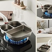 abordables Ustensiles de cuisine-Poêle antiadhésive 3 en 1 en alliage de titane avec poignée surélevée anti-brûlure, grattoir et brosse à huile, poêle à petit-déjeuner, marmite à hamburger, poêle à petit-déjeuner multi-sections, gril