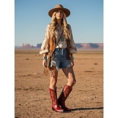 voordelige Vrouwen-Rode leren cowboylaarzen voor dames met geborduurd westernpatroon - stijlvolle schoenen voor trendy outfits in de stad