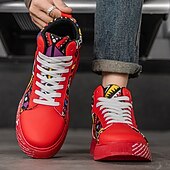 お買い得  カジュアルスニーカー-大胆なデザインのメンズの赤と白のグラフィックハイトップスニーカー。カジュアルな外出、パーティー、普段使いにぴったりのトレンディなストリートスタイル。