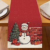 billiga julmattor och julmattor-Jul Linneduk Högtids Tecknad Jultomte  Snöflinga Tryck Duk Matbord Dekor Vardagsrum  Bänkskiva Festlig Dekoration