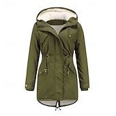 billiga Casual Parka-Dam Anorak Håller värmen Bekväm Dragkedja Ficka Med bälte Ledigt Ensfärgat Semester Gata Ledigt Dagliga kläder Lång Huva Normal Långärmad Ytterkläder Marin Svart Rodnande Rosa Höst Vinter