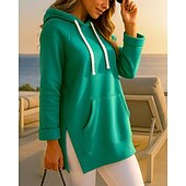 economico Felpa &amp; Sweatshirt-Per donna Felpa con cappuccio Felpa pullover Manica Lunga Top Athleisure Autunno Tinta unita Con tasche cascante Extra large All&#039;aperto Viaggio Vacanze abbigliamento sportivo Abbigliamento sportivo