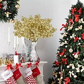 halpa Seppeleet, Kukkaketjut &amp; Koristeet-12 kpl joulumarjojen varsia, kimaltelevan kultaisia joulutähtioksia marjoineen ja lehtineen, elegantteja muovikukkia joulukuuseen, kranssiin, juhla- ja kotikoristeisiin