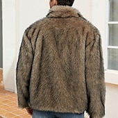 levne Pánské bundy a kabáty-Pánské Neformální bunda Kabát z umělé kožešiny Dovolená Denní Zahřívací Plyš Podzim Zima Bez vzoru Módní Šik ven Stojáček Standardní Černá Bílá Žlutá Královská modř Velbloudí Saka