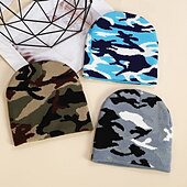 voordelige Muts-Voor heren Uniseks Muts Wintermutsen Beanies Gebreide muts Wintermuts blauw Leger Groen Katoen Jacquard Gebreid Knus Alledaagse kleding Uitgaan Camouflage Kleur Warm