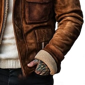 Χαμηλού Κόστους Ψεύτικα σουέτ μπουφάν-Άντρες Μπουφάν Faux Suede Μπουφάν fleece Επιχείρηση Causal Opritor de Vânt Φλις Φθινόπωρο Χειμώνας Συνδυασμός Χρωμάτων Καθημερινό Ρουχισμός Εργασίας Κανονικό Καφέ Καφέ Σακάκια