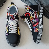 お買い得  カジュアルスニーカー-大胆なデザインのメンズの赤と白のグラフィックハイトップスニーカー。カジュアルな外出、パーティー、普段使いにぴったりのトレンディなストリートスタイル。