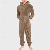baratos Pijamas-Men's Loungewear Bodysuits Sleepwear 1 PC Plain Warm Fashion Stylish Home Daily Bed Sherpa Polar Fleece Thermal Warm Comfort Soft Hoodie Long Sleeve Pocket Fall Winter Light Pink Black
