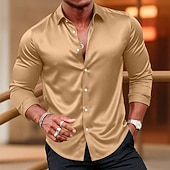 economico Camicie in raso da uomo-Per uomo Camicia Camicia in raso Camicia elegante Camicia casual Camicia con Bottoni Camicia da Ballo Semplice Formale Matrimonio Blu chiaro Nero Bianco Vino Manica Lunga Bavero Tutte le stagioni
