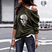 abordables Boutique Graphique Sweatshirts &amp; Hoodies-Femmes Sweatshirt Pull Graphique Crâne Halloween Actif Mode Streetwear manche longue Col ras du cou Hauts Réguliers Rue Tenue Quotidienne Occasionnel Imprimé Noir Rouge Bleu Vert Gris Automne Hiver