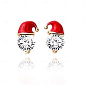 abordables Disfraces &amp; Accesorios-1 par de pendientes navideños, pendientes de gorro de Papá Noel esmaltados en rojo con circonitas cúbicas, joyas festivas para mujer, pendientes de regalo navideño para niña.